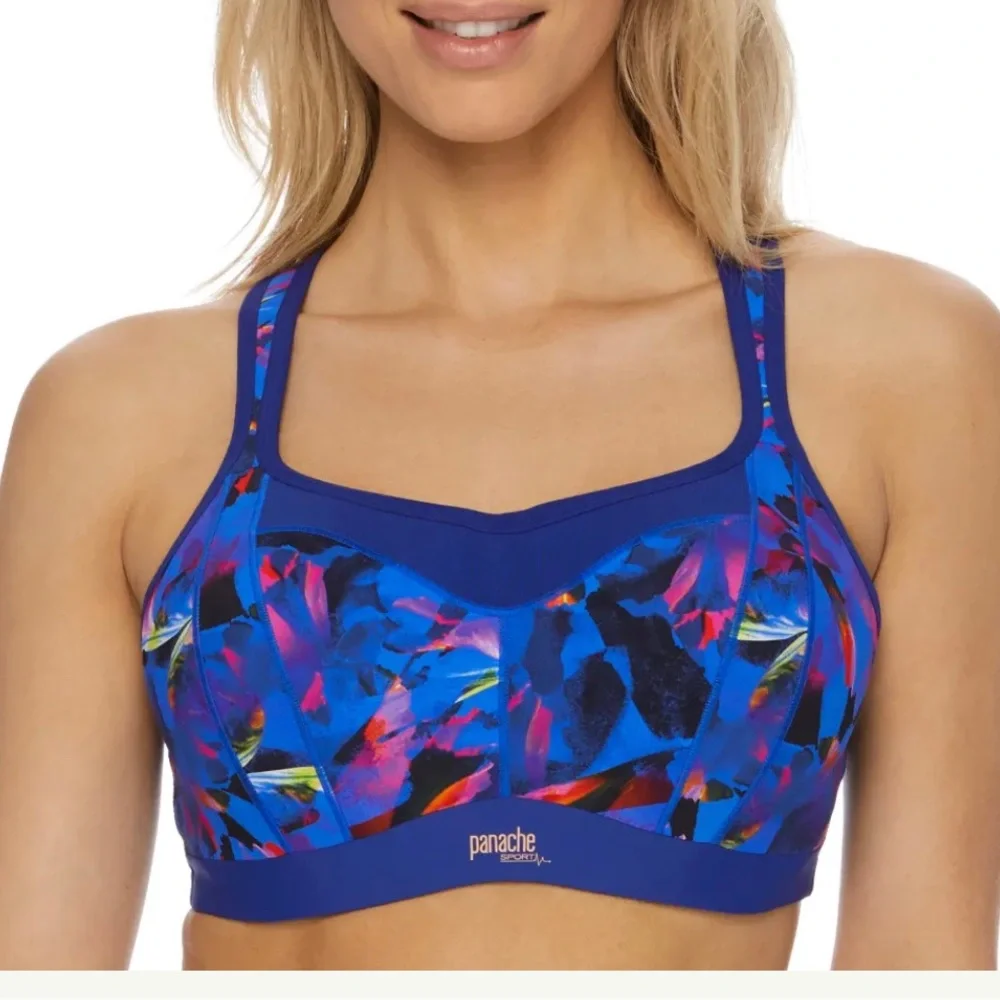Panache Underwired Racerback High Impact Sport Bra Royal Blue Print 32E UK - Picture 8 of 9